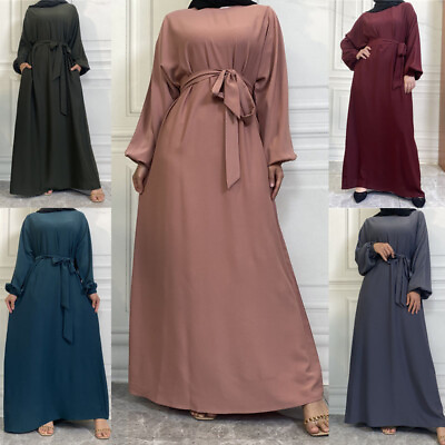 Abaya Kaftan Muslim Women Jilbab Long Sleeve Plain Dress Ramadan Dubai Cocktail C $53.79
