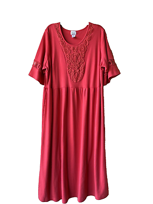 #ad #ad Only Necessities women Maxi Dress 2X Vintage Orange Red Embroidered Short Sleeve $29.99