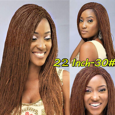 22INCH Long Auburn Brown Braided Wigs Micro Braids For Black Women None Lace Wig $34.19