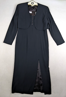 #ad LIZ CLAIBORNE WOMEN#x27;S BLACK LONG MAXI DRESS SLIT CROPPED SHRUG JACKET 16 $29.99