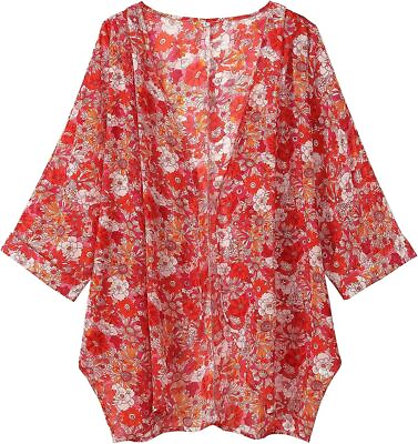 #ad Tribear Women#x27;s Sheer Chiffon Kimono Cardigan Solid Casual Capes Beach Cover up $29.90