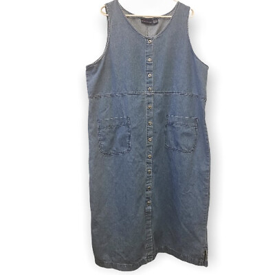#ad Plus Size 1X Denim Long Maxi Dress CST Brand Sleeveless Jumper Pockets Y2K $50.00