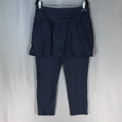 #ad Zuda Womens Cropped Skirted Leggings Activewear Large Navy $24.99