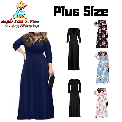 Women Dress For Party Evening Cocktail Long Maxi Dress V Neck 3 4 Sleeve $43.08