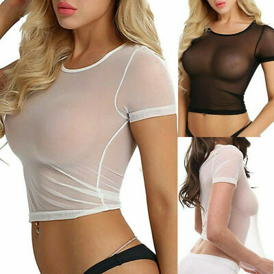Women Sexy Mesh Sheer Transparent Tank Top Vest Blouse Crop Top Shirt Cami Tops $6.98