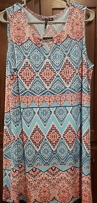 #ad 🌸 New Directions Pink And Teal Sleeveless Pretty Dress Size L Worn Once 🌸 $11.00