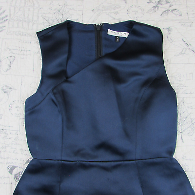 #ad Halston Heritage Evening fit flare saphire sleeveless asymmetric neck dress 2 $24.99
