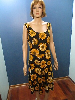 #ad plus size XXL black orange sunflower print scoop neck summer sundress by FENSACE $16.99