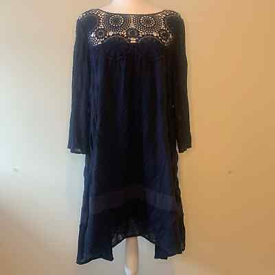 #ad Holding Horses Anthropologie Women#x27;s Augusta Navy Blue Crochet Lace Boho Dress M $14.00