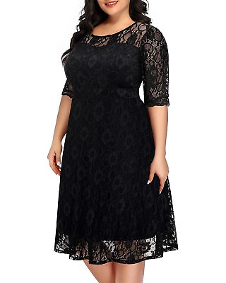 #ad Pinup Fashion Plus Size Cocktail Dresses Women Black Lace Wedding Guest Party $25.59