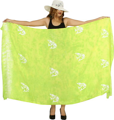 #ad LA LEELA Women#x27;s Swimsuit Cover Up Summer Beach Wrap Skirt 78quot;x43quot; Green U830 $23.31