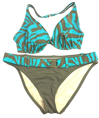 #ad Victoria#x27;s Secret Women#x27;s Large Bikini 2 Piece Teal Brown Animal Print Belted $5.94