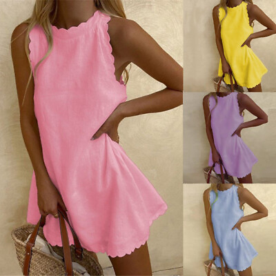 #ad Ladies Dress Holiday Dresses Beach Casual Sleeveless Sundress Sexy Plus Size $17.14