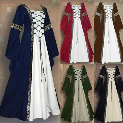 #ad Women Vintage Floor Length Gothic Cosplay Dress Casual Plus Size Maxi Dresses $36.84
