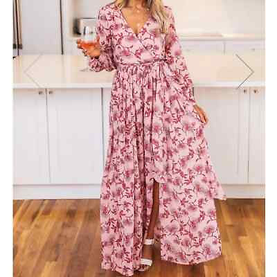 #ad Pink Lily My Dearest Darling pink retro floral maxi dress plus size 2X new $75.00
