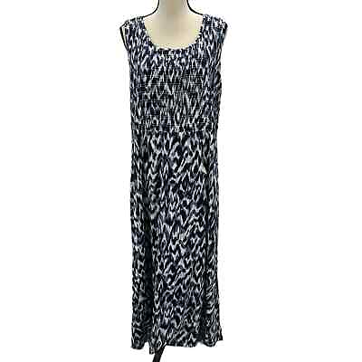 #ad Calvin Klein Sleeveless Smocked Chevron Pattern Tank Maxi Dress Blue size 2X $49.00