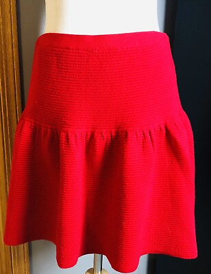 #ad Cynthia Rowley Women’s Mini Skirts Sz M Ruffled Tiered Red Wool Blend Ribbed $14.00