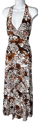 #ad NWT Express Deep V Neck Halter Maxi Dress Sleeveless Floral Women#x27;s Medium $88 $24.99