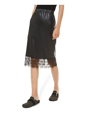 MICHAEL KORS Womens Black Faux Leather Knee Length Pencil Skirt Size: L $12.99
