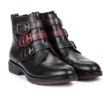 #ad #ad Pikolinos Caravaca Leather Buckle Ankle Boots Black Burgundy Womens 41 10.5 11 $67.05