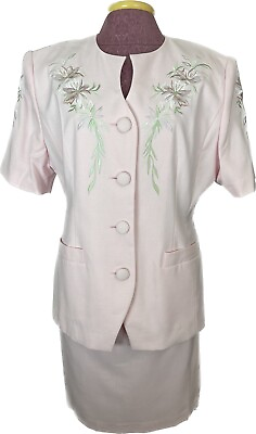#ad Executive Collection Women#x27;s Skirt Suit Pink Embroidered Size 14MP $39.99