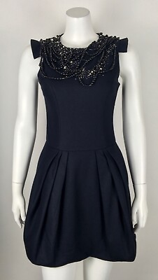#ad AMEN OLMAR and MIRTA Cocktail Dress Beaded Pleated Pockets Wool Blend 40 US 6 $126.37
