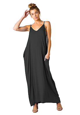 #ad Summer Dress Women#x27;s Black Beach Cover up Long Maxi Spaghetti Straps Kaftan $39.99