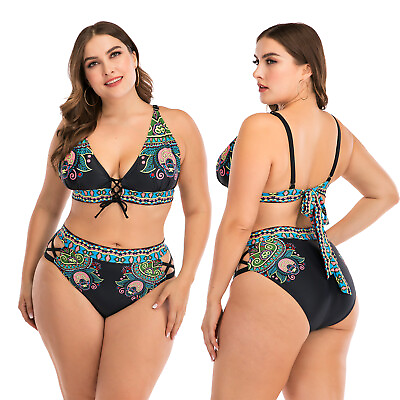#ad Plus Size Women Two Piece Swimsuit Push Up Bikini Set Swimwear Bathing Monokini $13.19