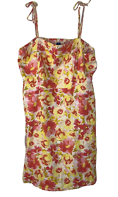 #ad Old Navy Linen Blend Mini Sundress XL Floral Smocked Spaghetti Strap Ties $24.99
