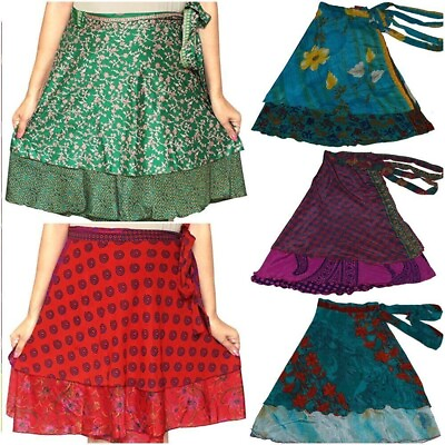 #ad Mini Skirts Women Indian 10 pcs Vintage Silk Wrap Bohemian Skirts $75.00