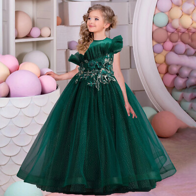 #ad #ad Teen Bridesmaid Dress Girls Party Flower Embroidery Wedding Bow Princess Dress $29.99