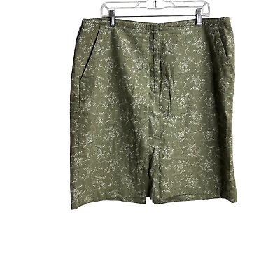 #ad Eddie Bauer Womens Pencil Skirt Plus Size 18 Green Printed Linen Blend Pockets $22.46