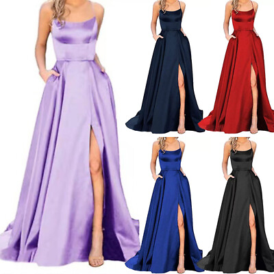 #ad #ad BOHO Prom Dresses Lady Halter Backless Long Dresses Satin Spaghetti Strap Dress $5.98
