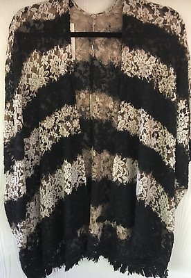 T Party Women#x27;s Oversized Lt Weight Laced Rose Fringed Open Cardigan $16.99