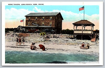 Postcard Howe Tavern Long Beach York Maine ME autos swimmers V132 $19.97