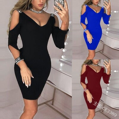 #ad Sexy Women Bodycon Long Sleeve Casual Evening Party Cocktail Club Mini Dress $21.97