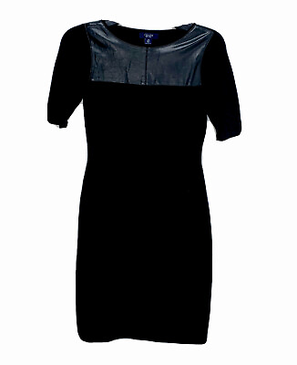 #ad CHAPS Black Stretch KNIT Pencil Skirt Dress Elegant Hour Glass Leather Like XS $15.88