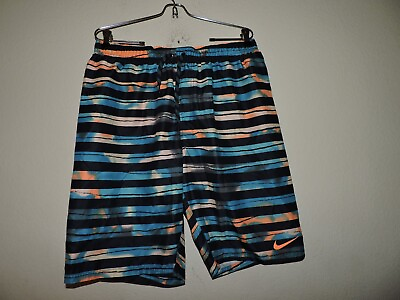 Nike Men#x27;s Black Green Striped Mesh Lined Bathing Suit Trunks Sz Large $10.85