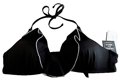 #ad Salt Cove Size M Black Push Up Ruffle Bikini Top $14.37