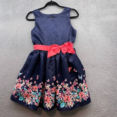 #ad #ad Lilt Girls Dress Knee Length Blue Fit Flare Floral Bow Sleeveless Zip Size 14.5 $9.00