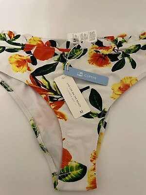 CUPSHE WOMEN’S SIZE M TROPICAL PRINT HIGH WAISTED SCALLOPED EDGE SWIMSUIT BOTTOM $7.50