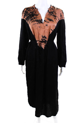 #ad Lacausa Womens Woven Tie Dye V Neck Long Sleeve Maxi Dress Black Size XS $34.81