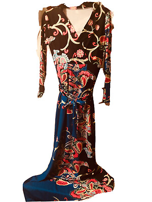 #ad Boutique unbranded black multicolored floral split Paisley Maxi dress sz L $24.95