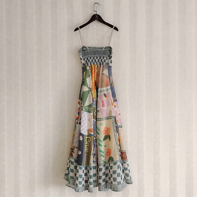 #ad Spring Summer Sundress Cotton Floral Abstract Print Long Dress $59.89
