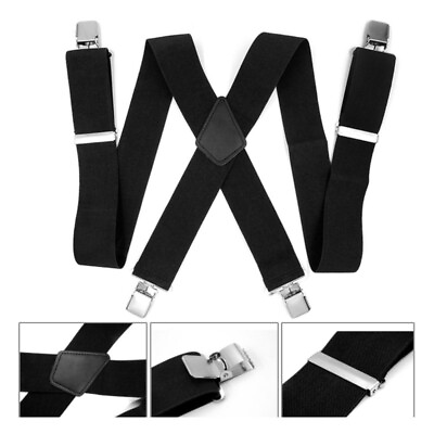 TechTongda Adjustable Mens Braces Suspenders Black 50mm X High Elastic Material $6.00