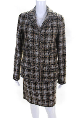 Chanel Womens 05A Tweed Pencil Skirt Suit Black Brown Wool Size FR 38 $1638.01