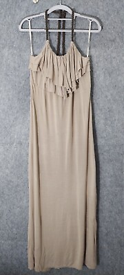 #ad Y2K Forever 21 Maxi Dress Small Bohemian Ruffle Halter Neck Tassel Gypsy Brown $21.65