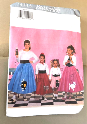 #ad Rare Vintage 4113 Butterick SEWING Pattern Girls Poodle Skirt Halloween Costume $5.59
