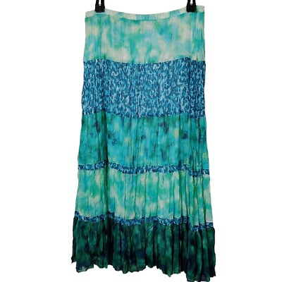 Cato Women#x27;s Large Maxi Skirt Long Tiered Layered Lined Blue Green Boho $24.00