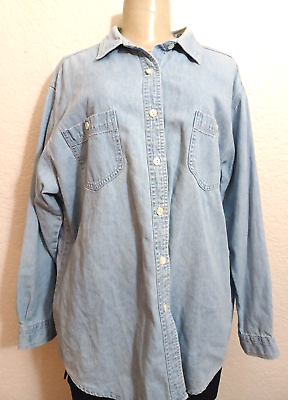 #ad Vintage Capistrano Jeans Chambray Denim Shirt Womens PLUS Size 18 20 Cotton Blue $18.95